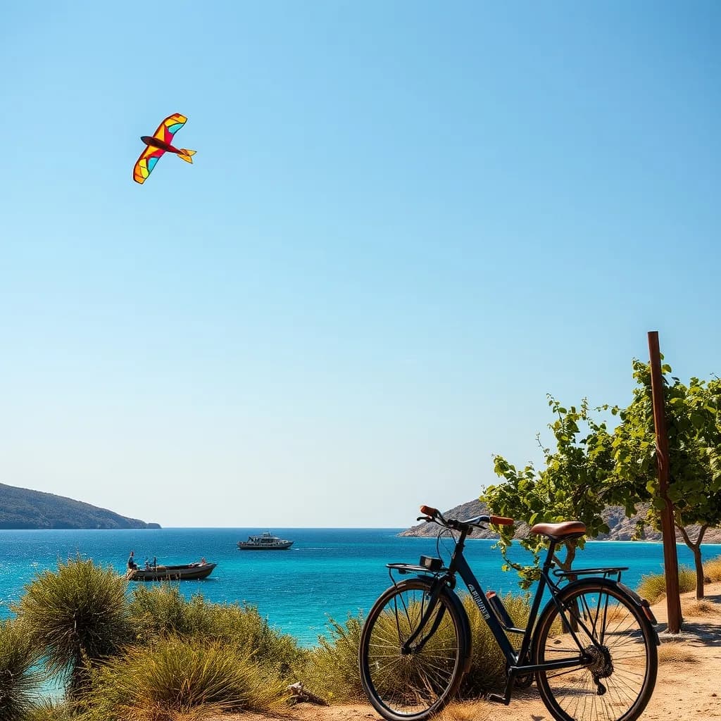 Bozcaada'da kitesurf yapanlar ve arka planda Ege Denizi