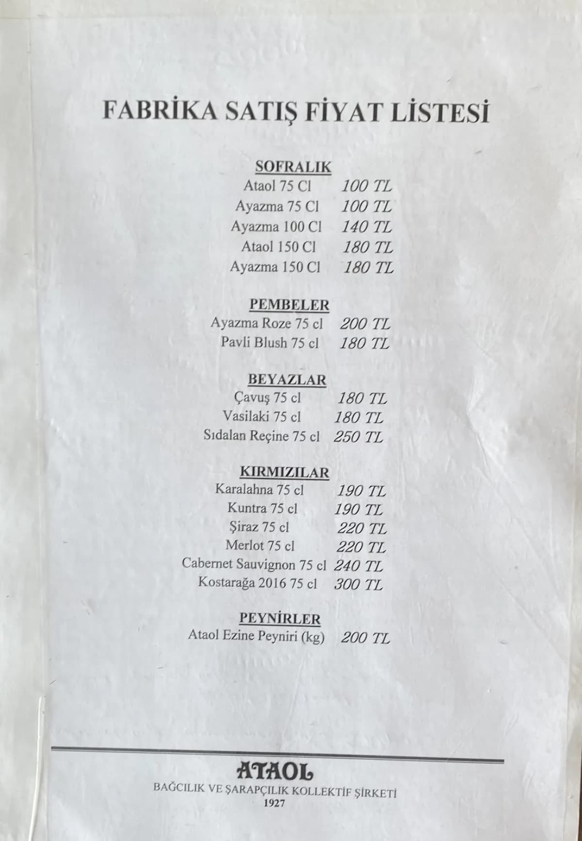 Ataol Bağcılık ve Şarapçılık Kollektif Şirketi kapak görseli