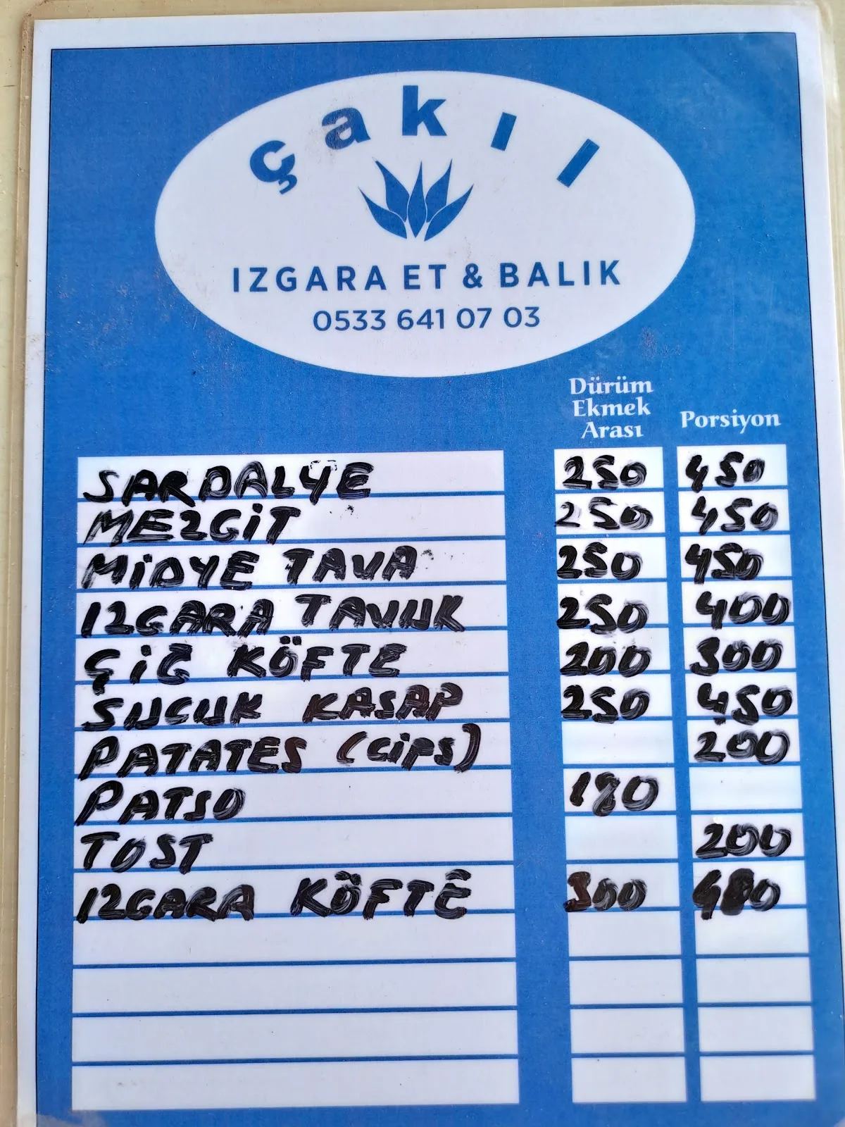 Çakıl Restoran Balık Midye Tava Çiğköfte Tavuk Köfte